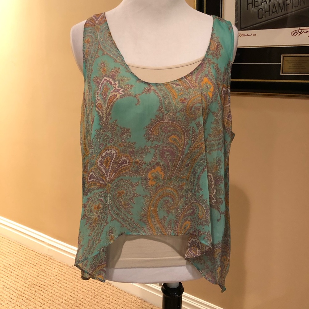 Paisley sheer top w/open back great w/tank under